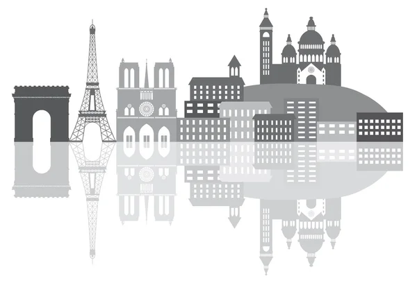 Paris Fransa şehir manzarası gri tonlamalı resim — Stok Vektör