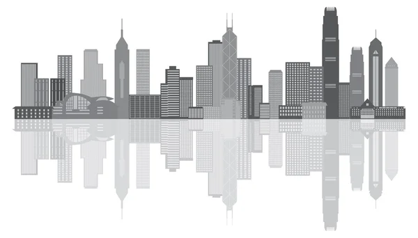 Hong Kong City Skyline Escala de grises Panorama Ilustración — Vector de stock