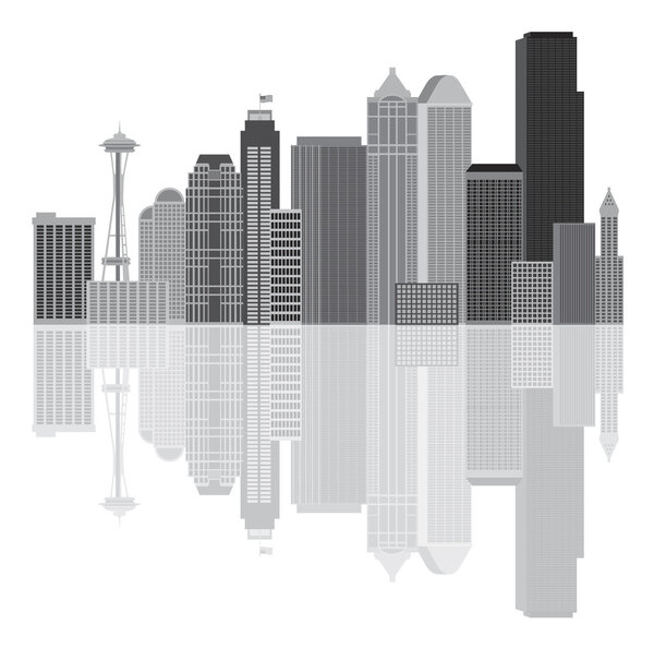 Seattle City Skyline Grayscale Illustration