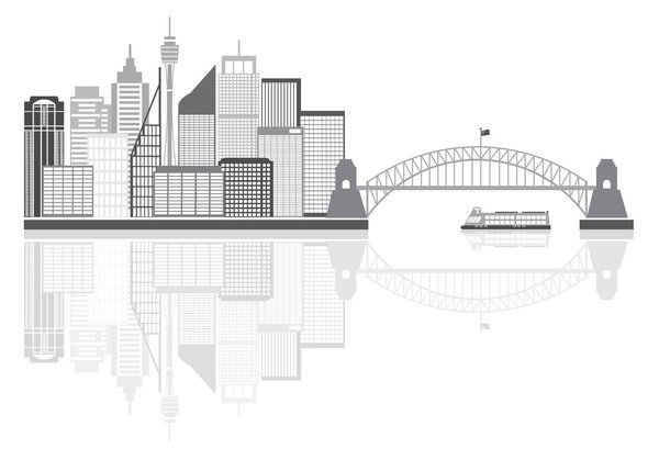 Sydney Australia Skyline Grayscale Illustration