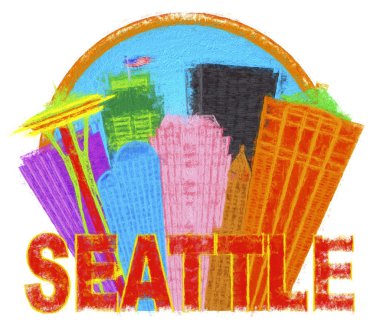 Daire izlenimci çizimde Seattle soyut manzarası