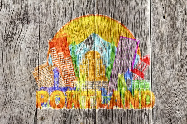 Portland oregon skyline Kreis Farbe Holz Hintergrund illustratio — Stockfoto