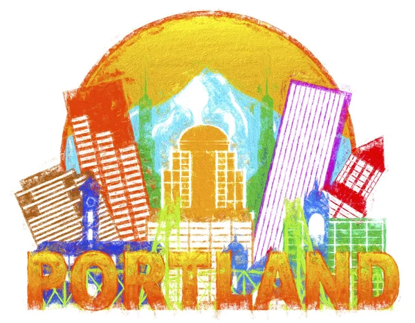 Portland Oregon Skyline Circle Color Impressionist Illustration — Stock Photo, Image