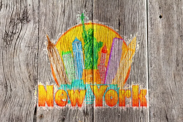 New York City Skyline coloré en bois de cercle fond Illustr — Photo