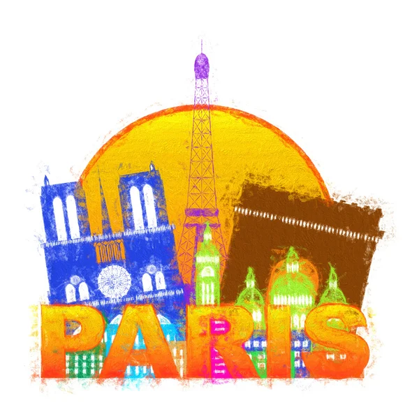 Parigi City Skyline Silhouette Circle Colore impressionista Illustr — Foto Stock