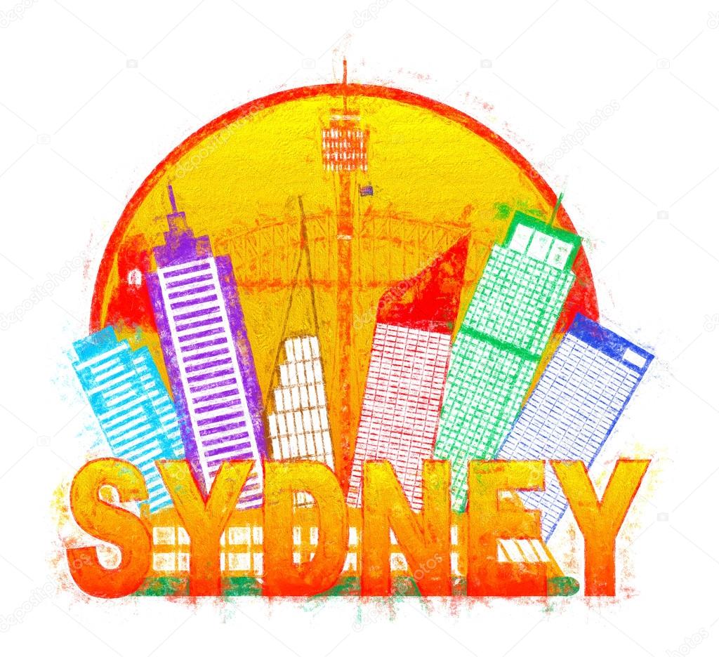 Sydney Australia Skyline Circle Color Impressionist Illustration