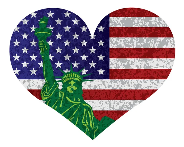 4η Ιουλίου καρδιά σημαία και το άγαλμα της ελευθερίας διανυσματικά εικονογράφηση — Διανυσματικό Αρχείο