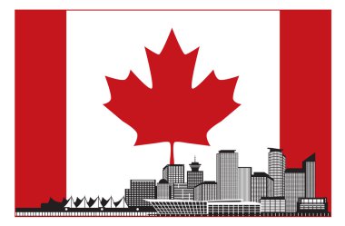 Vancouver Bc Kanada manzarası içinde Kanada bayrağı vektör çizim
