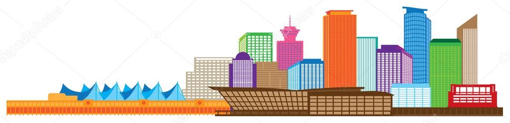 Vancouver BC Canada Skyline Color Vector Illustration