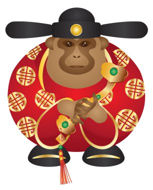 Chinese Money God Monkey with Ruyi Scepter Color Vector Illustration
