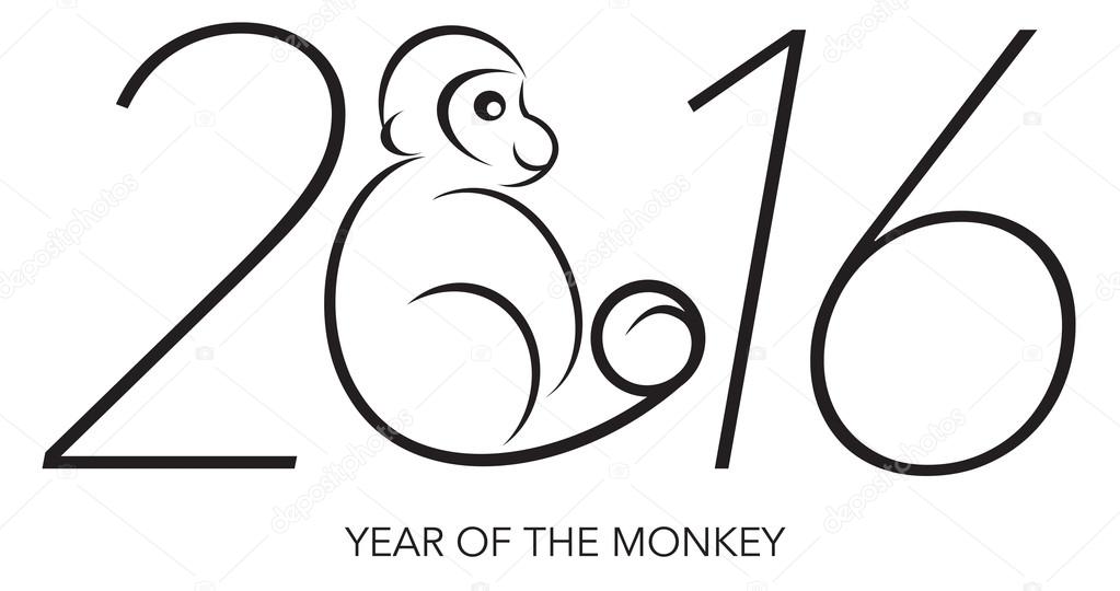 2016 Year of the Monkey Numerals Line Art Vector Illustration