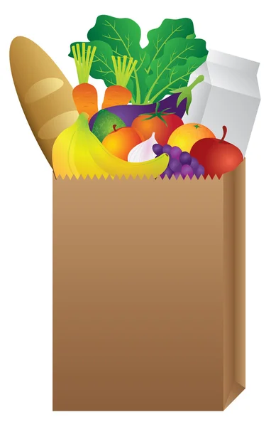Lebensmittelgeschäft Papiertüte mit Lebensmitteln — Stockvektor