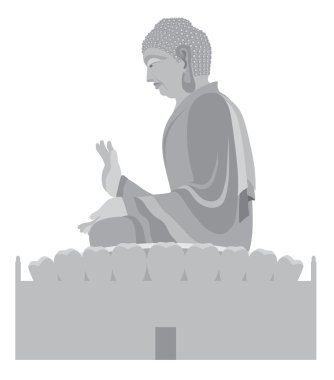 Big Buddha heykeli gri tonlamalı vektör çizim oturma