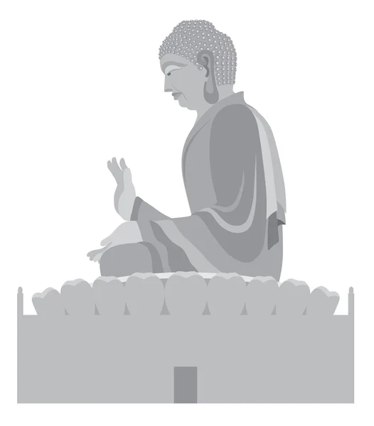 Große Buddha sitzende Statue Graustufen-Vektorillustration — Stockvektor