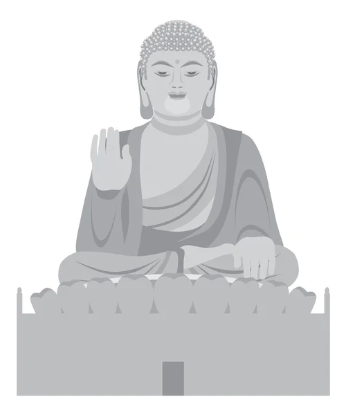 Grande Buda sentado estátua dianteira Ilustração em escala de cinza —  Vetores de Stock