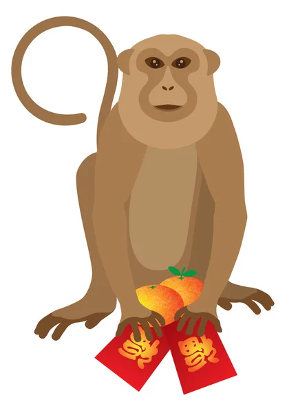 2016 Chinees Monkey met rode Packet en sinaasappelen — Stockvector