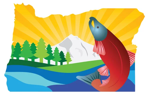 Scenic State of Oregon Peta Outline Vector Illustration Stok Vektor Bebas Royalti