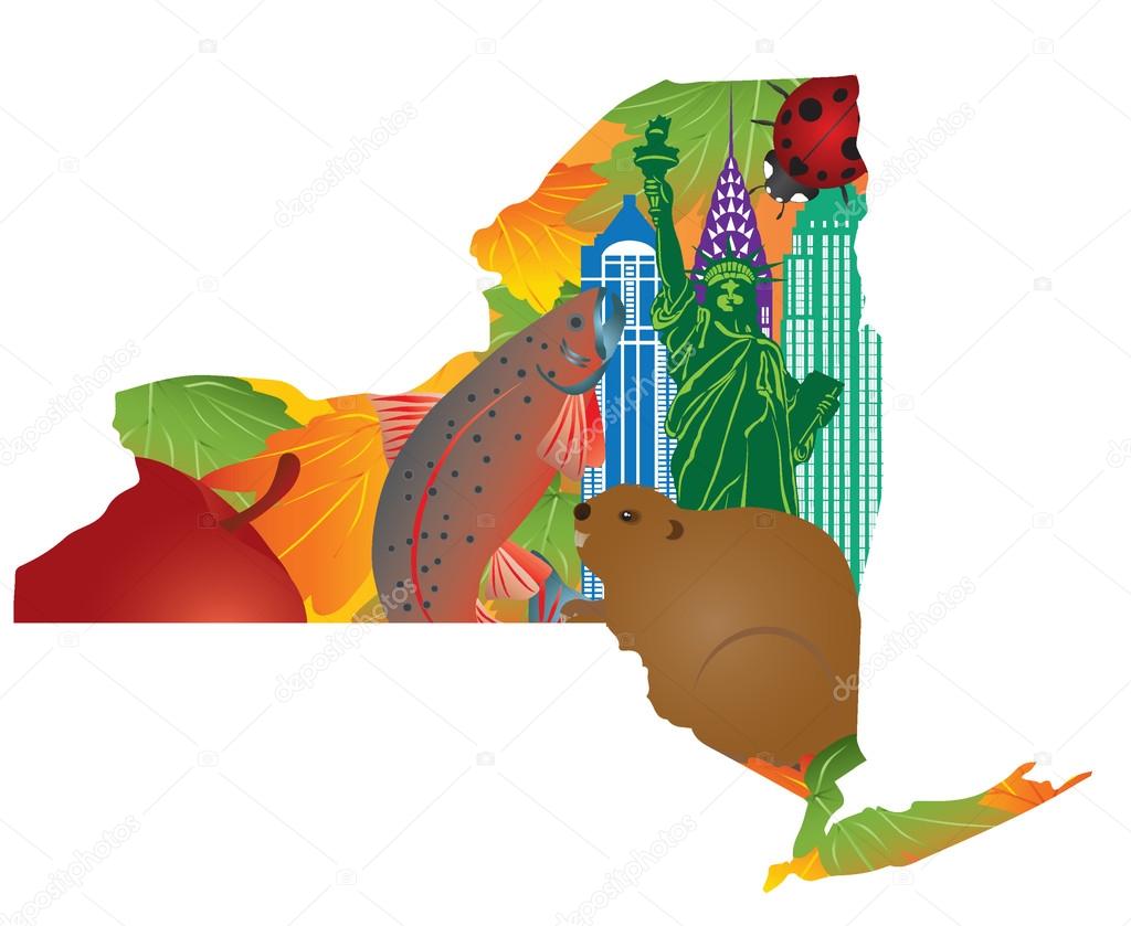 State of New York Official Map Symbols Vector Illustration