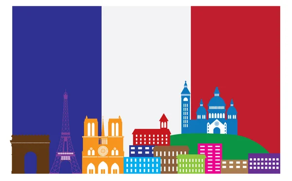 Paris Skyline en drapeau français Illustration vectorielle couleur — Image vectorielle