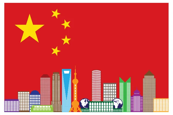 Shanghai City Skyline in China Flagge Vektor Illustration — Stockvektor