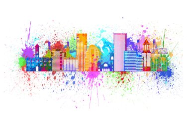 Portland Oregon manzarası sıçramak renk illüstrasyon