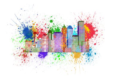 Seattle manzarası boya sıçramak çizim ile