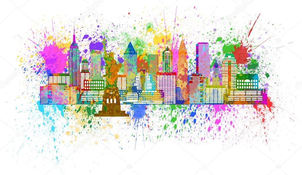 New York Skyline Paint Splatter Illustration