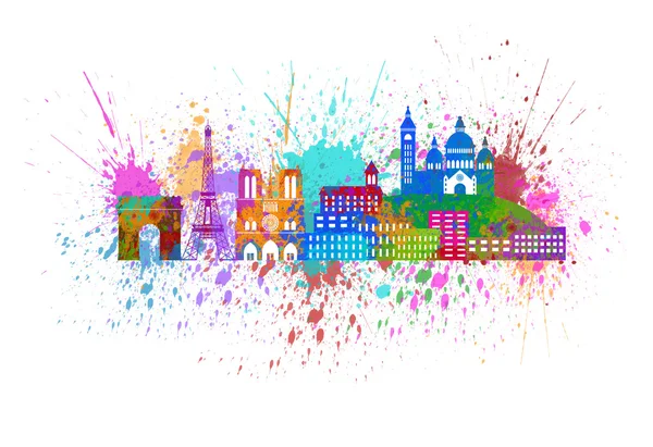 Paris City Skyline Farbe Spritzer Farbe Illustration — Stockfoto