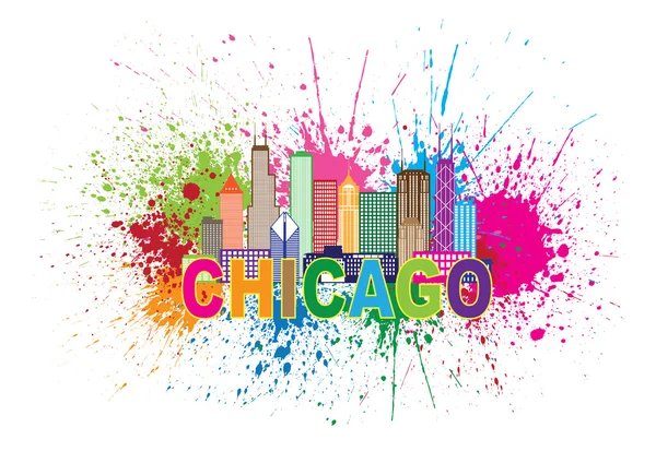 Chicago Sklyine pintura salpicadura Abstraer ilustración — Vector de stock