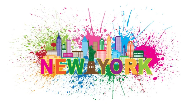 Πόλη της Νέας Υόρκης στον ορίζοντα χρώμα πιτσιλίσματα εικονογράφηση — Διανυσματικό Αρχείο