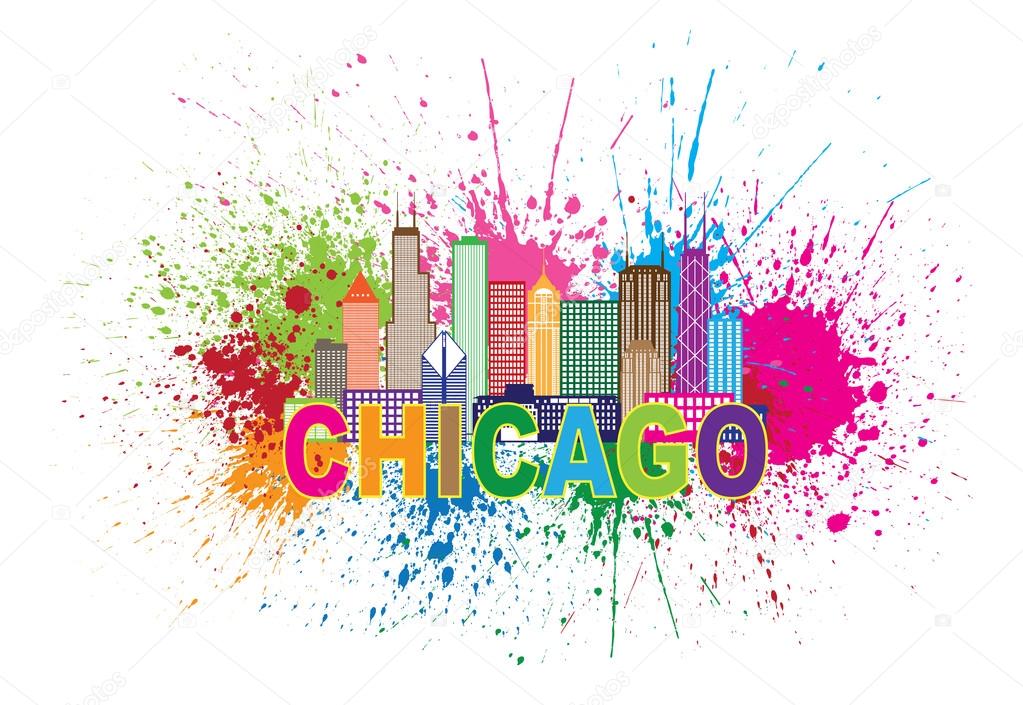 Chicago Sklyine Paint Splatter Abtract Illustration Stock Vector Image