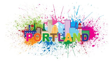 Portland Oregon manzarası boya sıçramak vektör çizim
