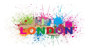Londra manzarası boya sıçramak renk metin vektör çizim