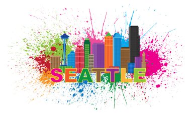 Seattle şehir manzarası boya sıçramak vektör çizim