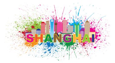 Shanghai şehir manzarası boya sıçramak vektör çizim