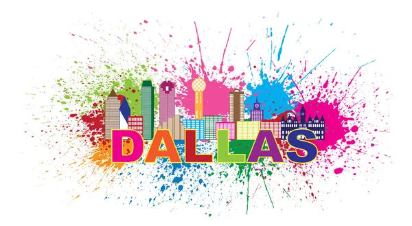 Illustration vectorielle couleur des éclaboussures de peinture Dallas Skyline — Image vectorielle