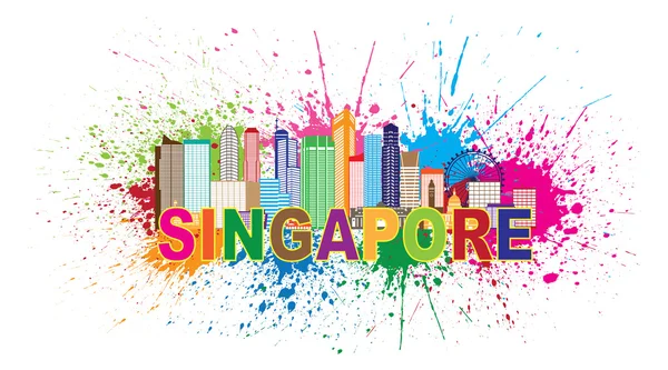 Illustrazione vettoriale degli spruzzi di vernice Skyline di Singapore City — Vettoriale Stock