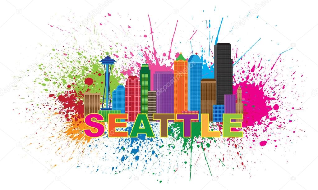 Seattle City Skyline Paint Splatter Vector Illustration
