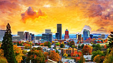 Portland Oregon Cityscape sonbaharda sezon Özet