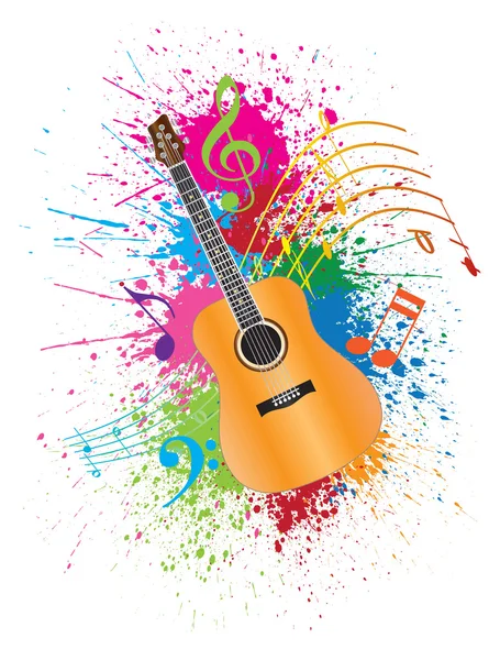 Acoustic Guitar with Paint Splatter Vector Illustration — Stock Vector