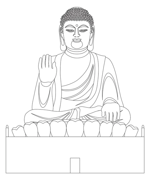 Aziatische Big Buddha zwart-witte lijn kunst — Stockvector