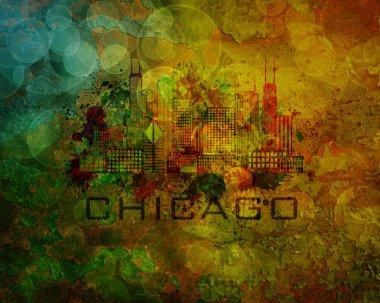 Chicago şehir manzarası Grunge arka plan illüstrasyon üzerinde
