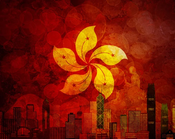 Hong Kong Skyline HK Bandera Grunge fondo ilustración —  Fotos de Stock