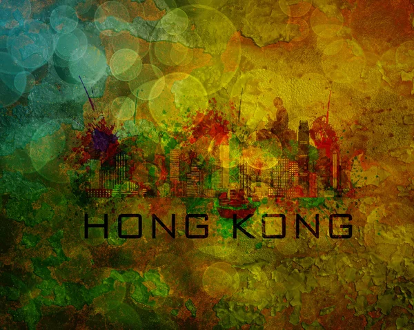 Skyline van Hong Kong op Grunge achtergrond afbeelding — Stockfoto