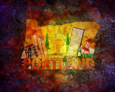 Oregon Cityscape harita Grunge arka plan resimde