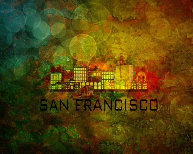 San Francisco şehir manzarası Grunge arka plan illüstrasyon üzerinde