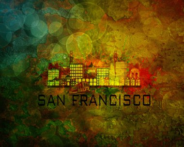 San Francisco City Skyline on Grunge Background Illustration clipart