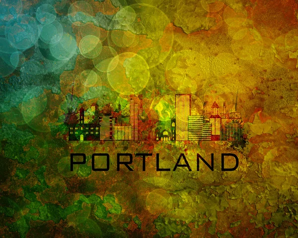 Portland City Skyline su Grunge Sfondo Illustrazione — Foto Stock