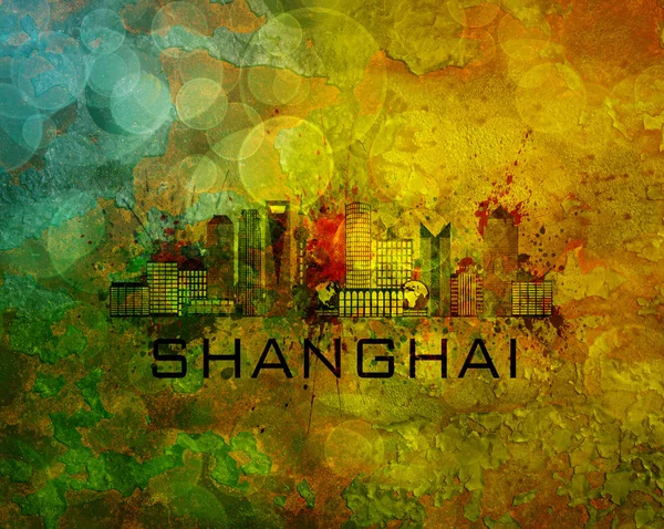 Shanghai Skyline van de stad op Grunge achtergrond afbeelding — Stockfoto