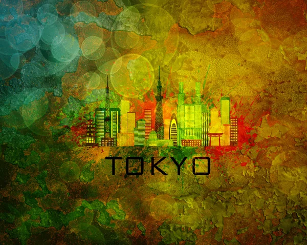 Tokyo City Skyline na ilustração Grunge Background — Fotografia de Stock